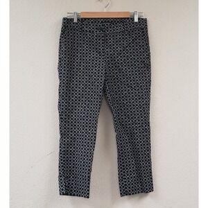 Hilary Radley Womans Black & White Geometric Cropped Stretch Pants Size 4 Cotton
